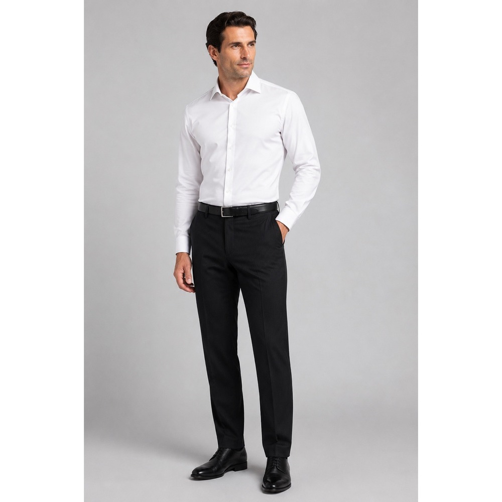 RED Saks Fifth Avenue Dress Pants Mens 36x32 Black Pinstripe Flat Front Office